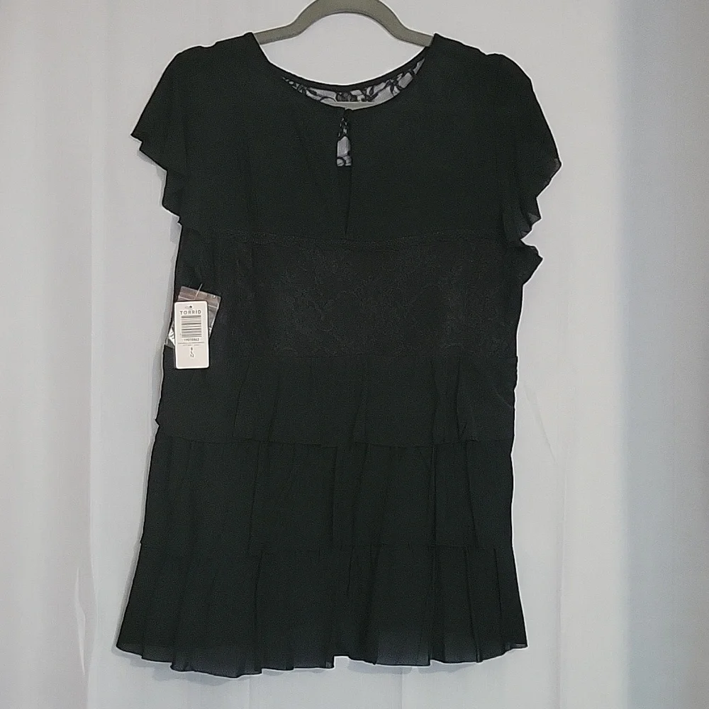 Women's Torrid Black Lace Babydoll Top NWT Sz 0 L 12 - Picture 6 of 11